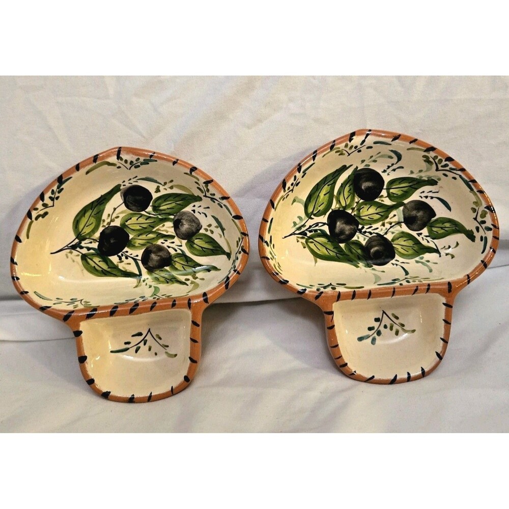 Vintage Casafina Olive dish With Sidecar Hand Painted, Signed Portugal Pottery.